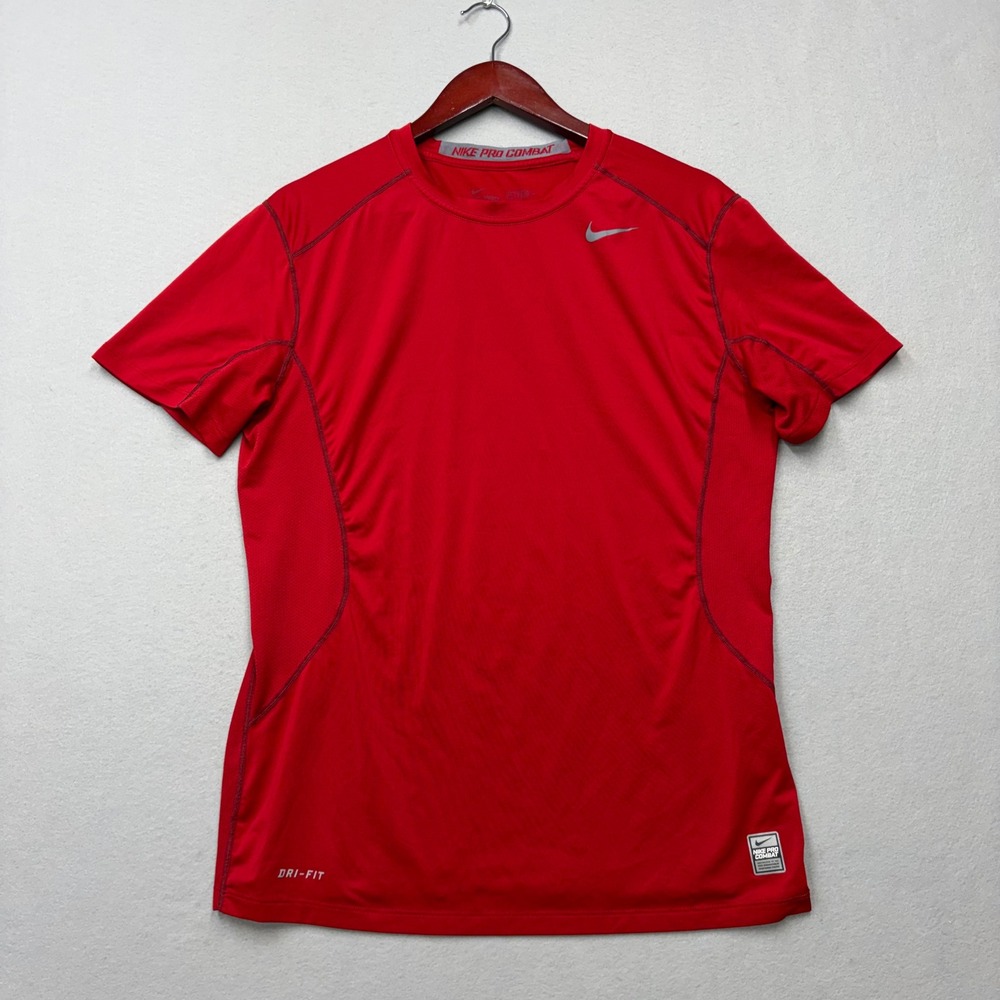 Nike Shirt Mens Large Red Pro Combat Dri-FIT Fitted Short Sleeve Athletic Top